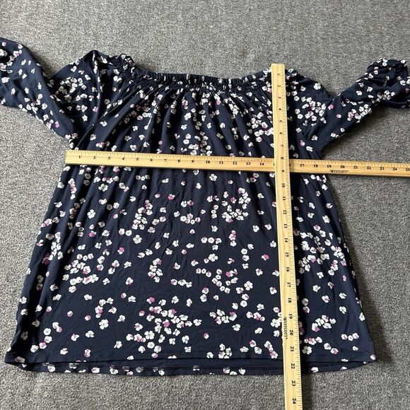 J JILL Wearever Convertible-Shoulder Smocked-Neck Top Blue Floral Size Womens M - Picture 9 of 9